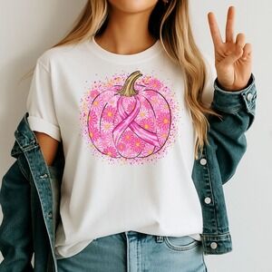 Breast Cancer Pumpkin Daisy Floral T Shirt Fall Autumn Breast Cancer Awareness